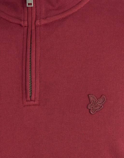 Lyle & Scott Midlayers Superfine Sweatshirt mit Viertelreißverschluss in W976 Fairway Burgundy, 6 von 6
