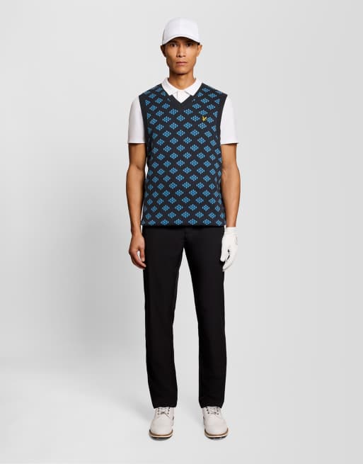 Lyle & Scott mittlerer Strick-Golf-V-Ausschnitt-Baumwoll-Argyle-Weste in z271 Dunkelmarineblau, 2 von 6