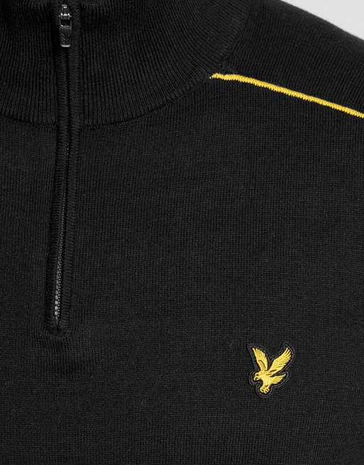 Lyle & Scott mittlerer Strick-Golfpullover mit Kontrastdetails und Viertelreißverschluss in z865 Jet Black, 6 von 6