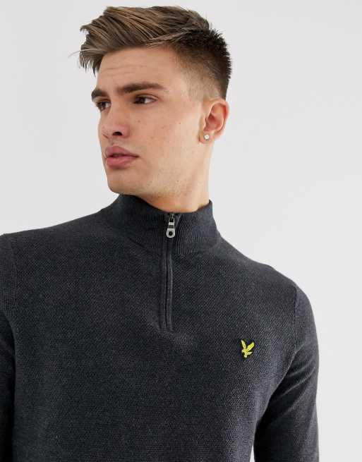 Lyle & Scott moss stitch half zip neck jumper in charcoal