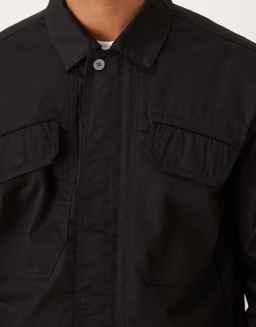 Lyle Scott multi pocket overshirt in jet black ASOS