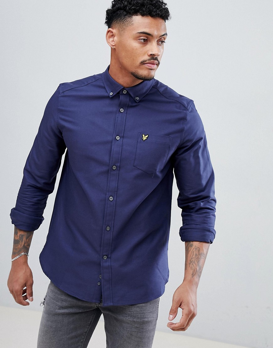 Lyle & Scott - Oxford overhemd in regular-fit met knopen en adelaarslogo in marineblauw