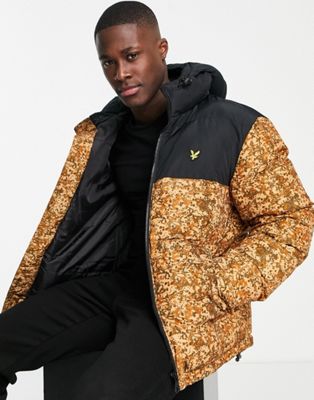 Lyle & Scott padded contrast print puffer jacket in black  - ASOS Price Checker