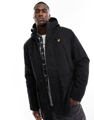 Lyle & Scott icon logo microfleece hooded parka coat in black - ASOS Price Checker