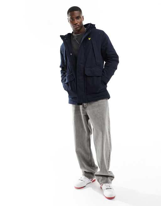 Lyle & Scott - Parka van microfleece met capuchon en icoonlogo in marineblauw
