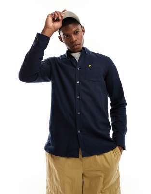 Lyle & Scott Plain Flannel Shirt in Navy - ASOS Price Checker