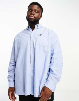 Lyle & Scott PLUS icon logo regular fit oxford shirt in light blue - ASOS Price Checker