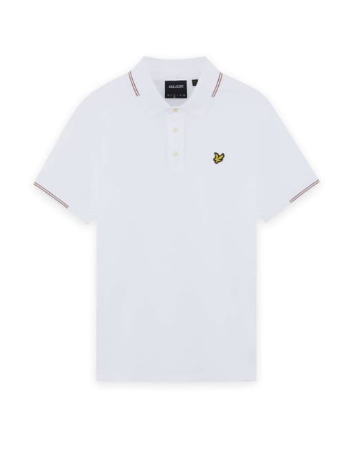 Lyle & Scott polo a maniche corte con bordi a contrasto in y331 white/ bourbon brown, 5 di 6