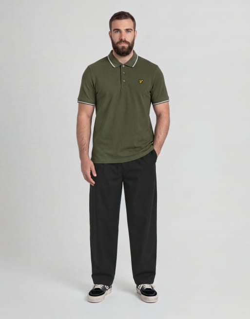 Lyle & Scott polo a maniche corte con colletto a contrasto in y325 true olive/ white, 3 di 6
