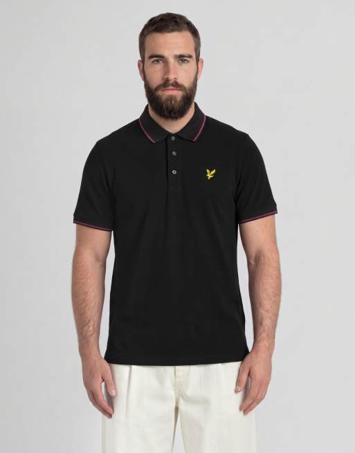 Lyle & Scott polo a maniche corte con colletto a contrasto in y326 jet black/pink flare, 3 di 7