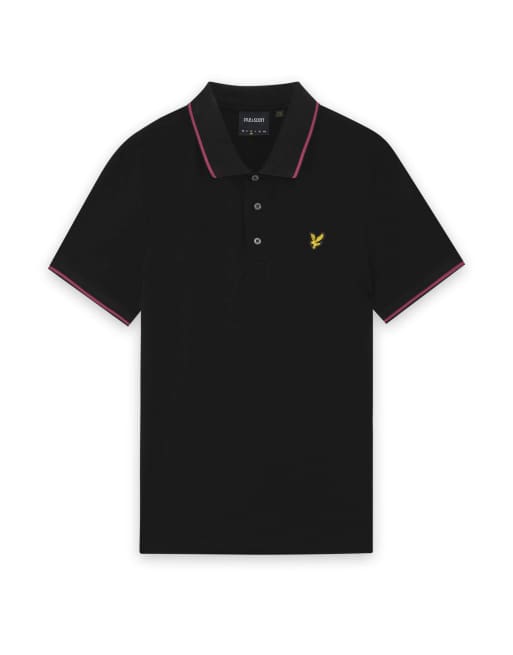 Lyle & Scott polo a maniche corte con colletto a contrasto in y326 jet black/pink flare, 7 di 7