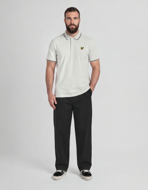 Lyle & Scott polo a maniche corte con colletto a contrasto in y327 glacier grey/ jet black, 5 di 7