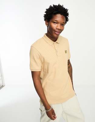 Lyle & Scott icon logo grid texture knit polo in khaki beige - ASOS Price Checker