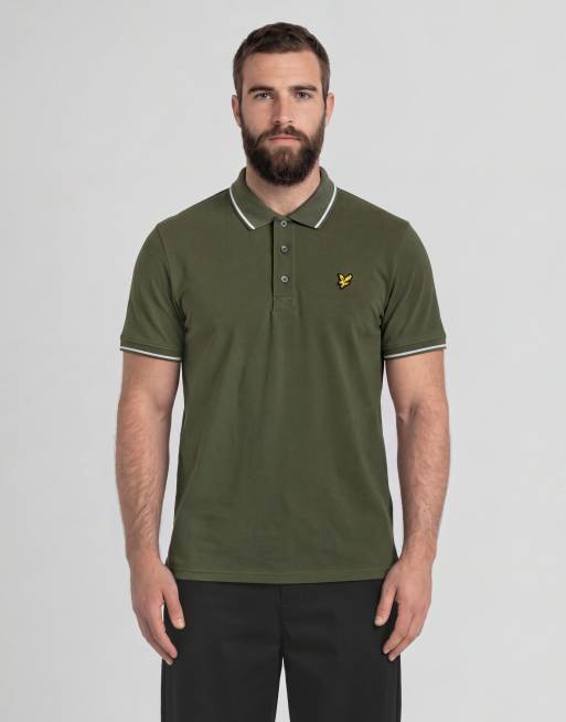 Lyle & Scott polo shirt à manches courtes avec liserés en true olive/blanc, 2 de 6