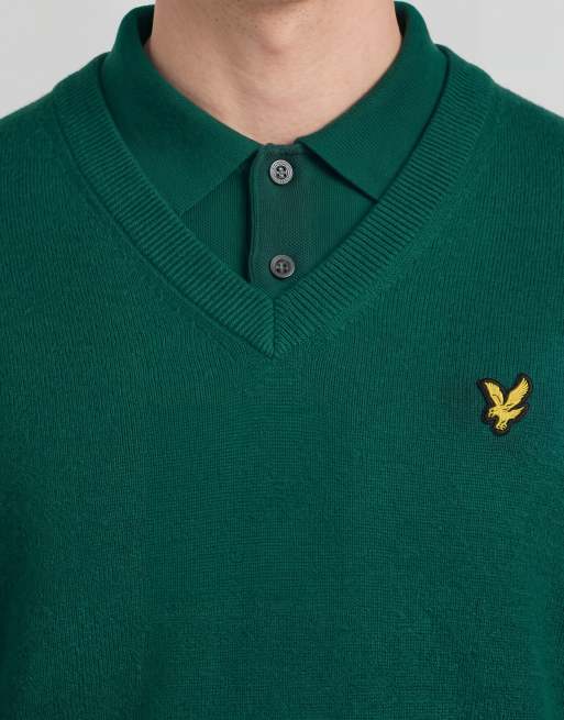 Lyle & Scott - Pull à col V en maille d'épaisseur moyenne - Vert 192, 5 de 6