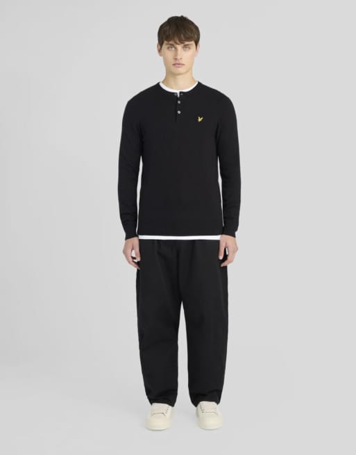 Lyle & Scott Pull col henley en maille coton mérinos noir de jais, 2 de 6