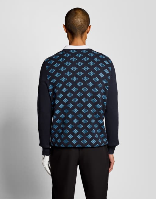 Lyle & Scott pull col rond en coton à losanges mi-long golf en bleu marine foncé z271, 4 de 6