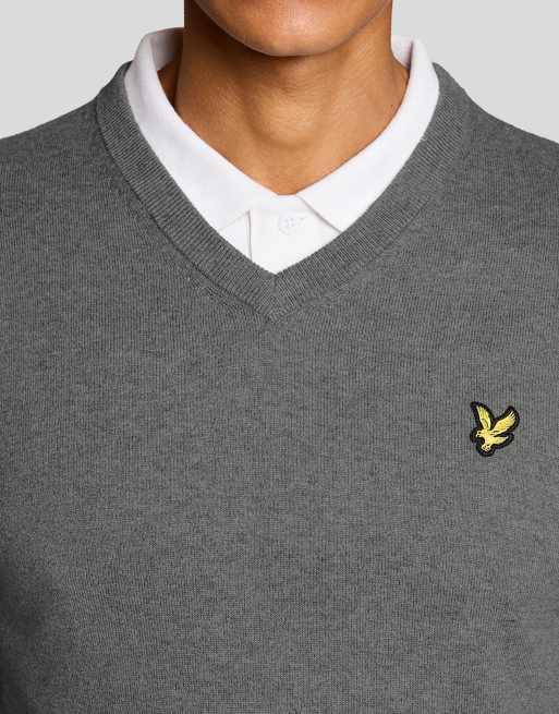 Lyle & Scott pull col V en maille mi-épaisse de golf en gris chiné moyen t28, 3 de 7