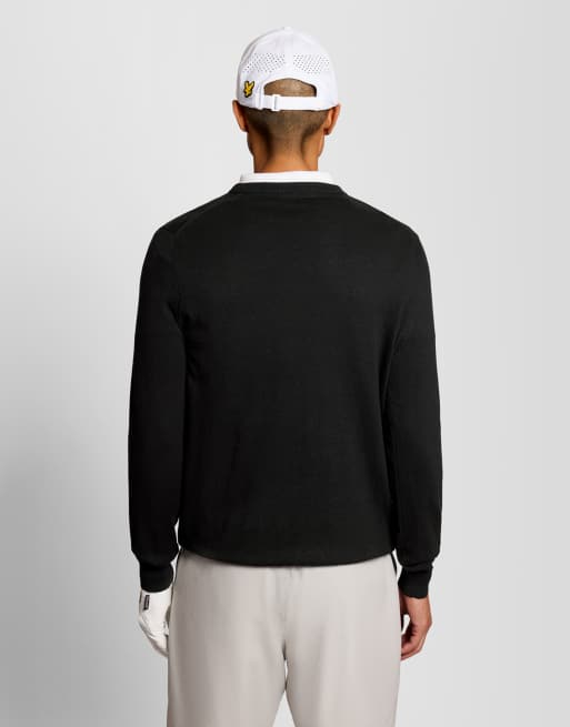 Lyle & Scott pull col V en maille mi-épaisse de golf en z865 noir jet, 4 de 7