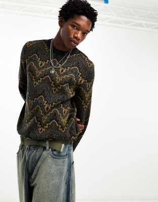 Lyle & Scott thistle pattern crochet knit jumper in navy - ASOS Price Checker