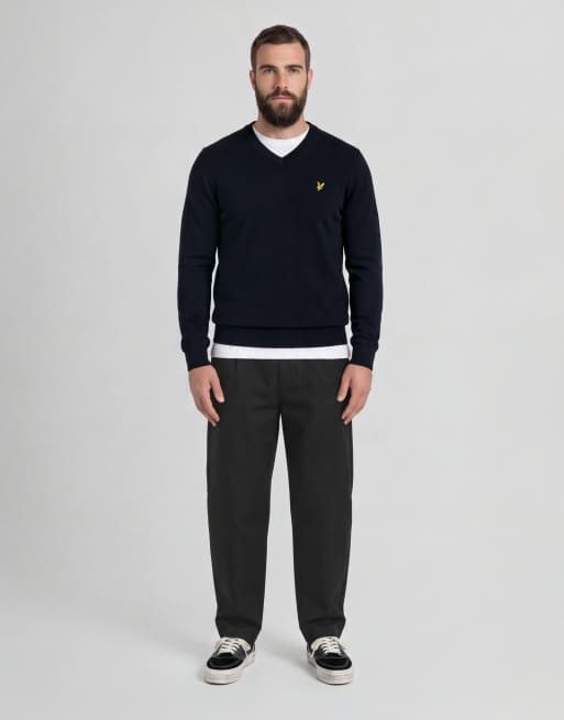 Lyle & Scott pull mi-épais col V en coton et mérinos bleu marine foncé, 3 de 6