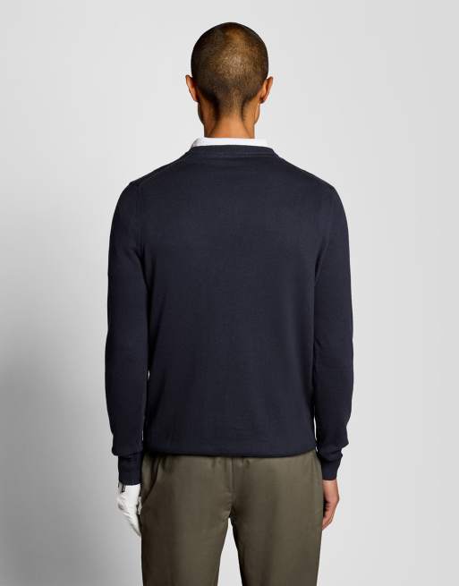 Lyle & Scott pull-over de golf en maille mi-saison à col V en bleu marine foncé z271, 4 de 7