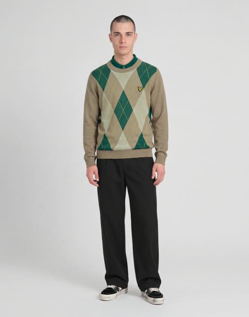 Lyle & Scott pull ras de cou en maille à motif argyle camel taupe, 3 de 5