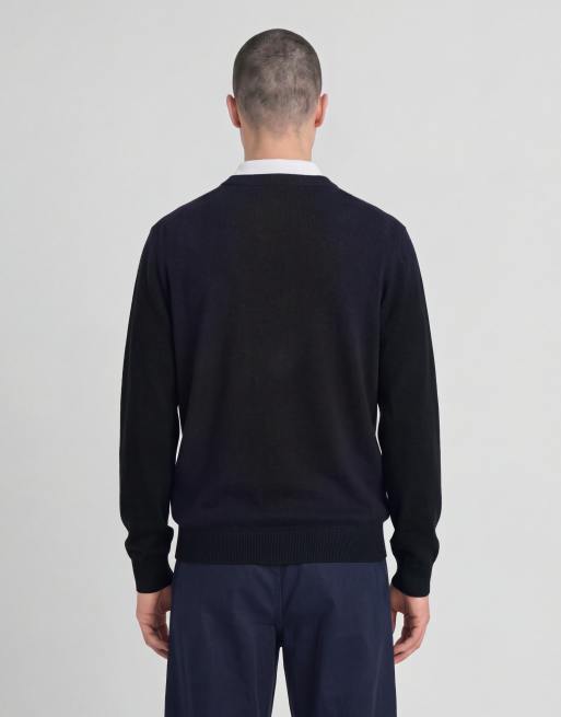 Lyle & Scott pull ras de cou en maille argyle mi-épaisse coloris z271 bleu marine foncé, 4 de 6