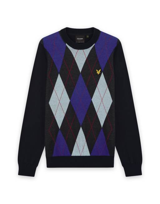 Lyle & Scott pull ras de cou en maille argyle mi-épaisse coloris z271 bleu marine foncé, 6 de 6
