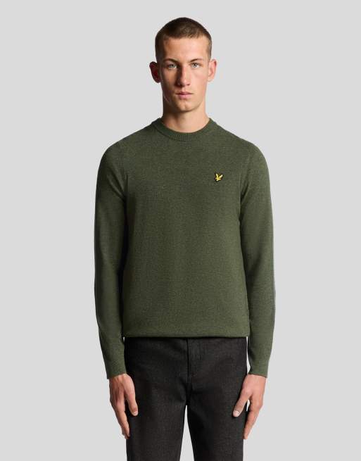 Lyle & Scott - Pull ras de cou en mélange de laine d'agneau - Vert profond chiné , 6 de 7
