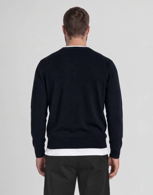 Lyle & Scott Pullover aus Baumwoll-Merinowolle mit V-Ausschnitt in Dunkelmarine, 4 von 6