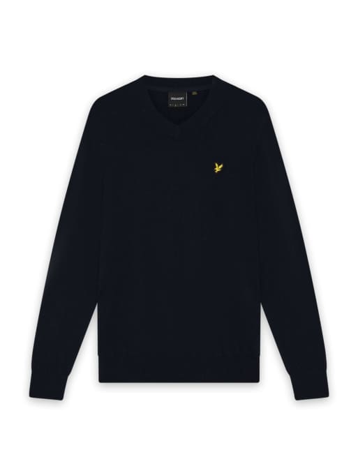 Lyle & Scott Pullover aus Baumwoll-Merinowolle mit V-Ausschnitt in Dunkelmarine, 6 von 6