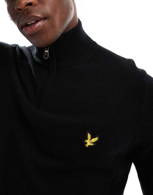 Lyle & Scott – Pullover aus Merinowolle in Schwarz mit kurzem Reißverschluss  , 3 von 4