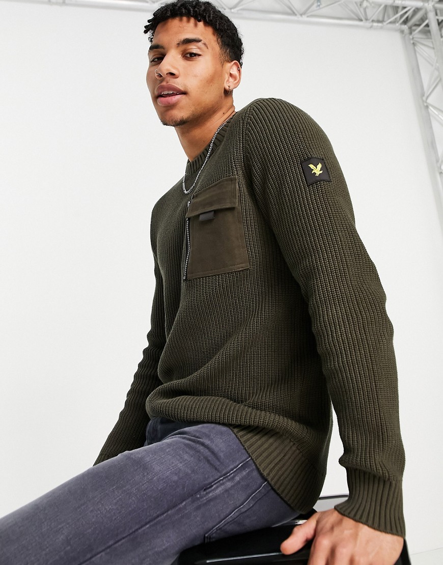 Lyle & Scott rib knit sweater with woven pocket-Green