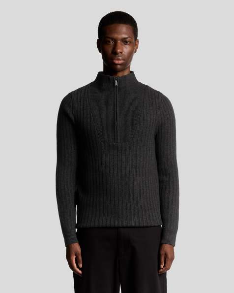 Lyle & Scott ribbed half zip jumper in jet black marl  