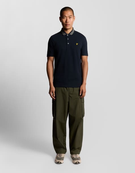 Lyle & Scott ribbed polo shirt in  dark navy/ bone white  - view 1