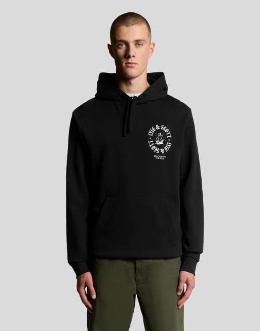 Lyle & Scott  ship insignia graphic hoodie in  jet black   