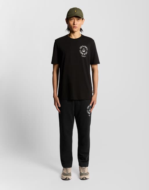 Lyle & Scott  ship insignia graphic jogger in  jet black   
