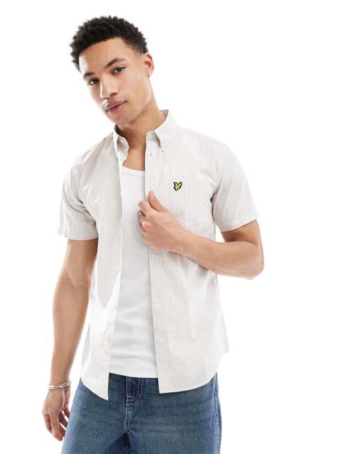 Lyle & Scott short sleeve slim fit gingham shirt in cove/white
