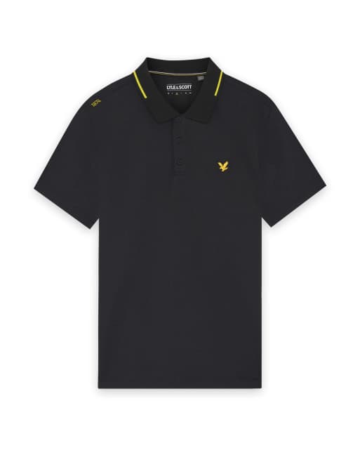 Lyle & Scott Ss Golf-Polohemd mit Kontraststreifen, Tech-Polohemd in z865 Jet Black, 5 von 7