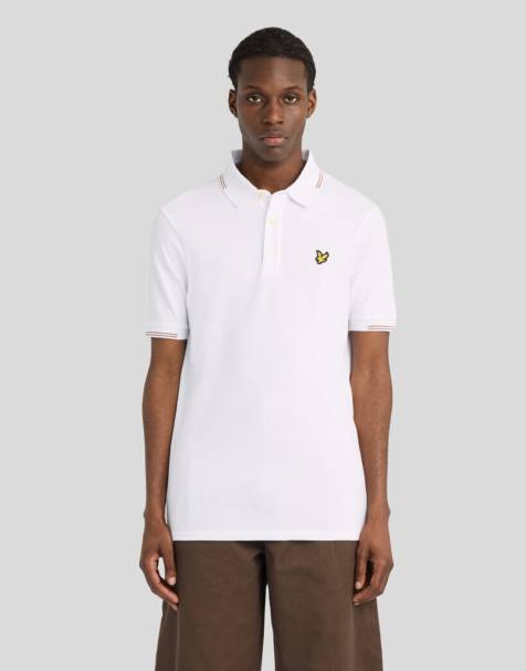 Lyle & Scott Ss polo shirts fine tipped polo shirt in y331 white/ bourbon brown