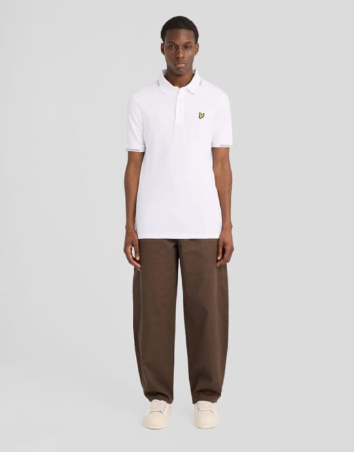 Lyle & Scott Ss polo shirts fine tipped polo shirt in y331 white/ bourbon brown, 2 of 6
