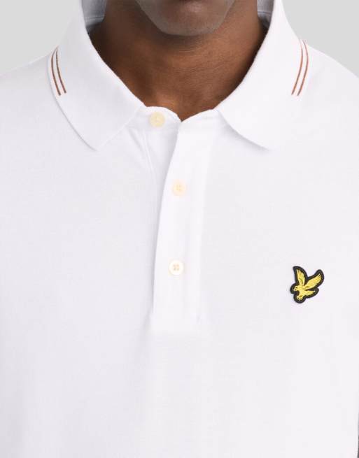 Lyle & Scott Ss polo shirts fine tipped polo shirt in y331 white/ bourbon brown, 3 of 6