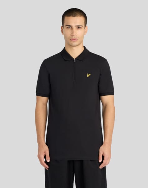 Lyle & Scott Ss polo shirts quarter zip polo shirt in z865 jet black