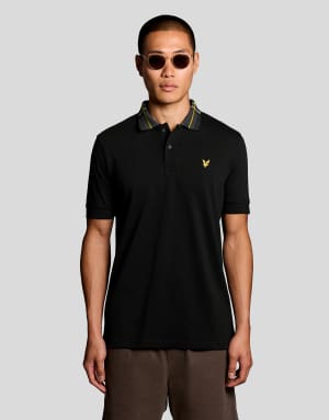 Lyle & Scott Ss polo shirts tartan collar polo shirt in z865 jet black