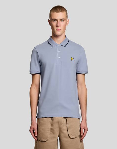 Lyle & Scott Ss polo shirts tipped polo shirt in y167 bubble blue/ jet black - view 1