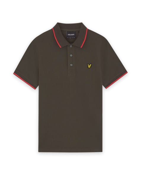 Lyle & Scott Ss polo shirts tipped polo shirt in y168 soft black/ cherry red - view 1