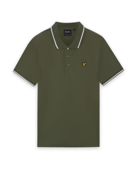 Lyle & Scott Ss polo shirts tipped polo shirt in y325 true olive/ white - view 1