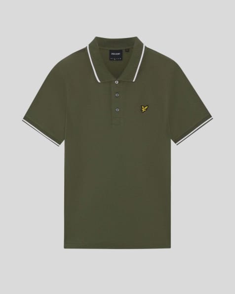 Lyle & Scott Ss polo shirts tipped polo shirt in y325 true olive/ white - view 1