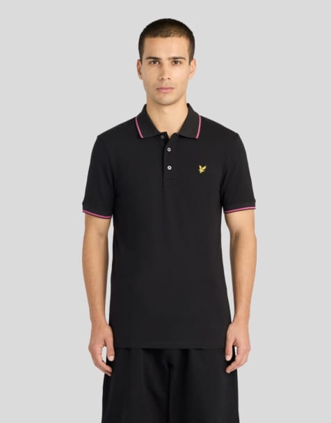 Lyle & Scott Ss polo shirts tipped polo shirt in y326 jet black/ pink flare